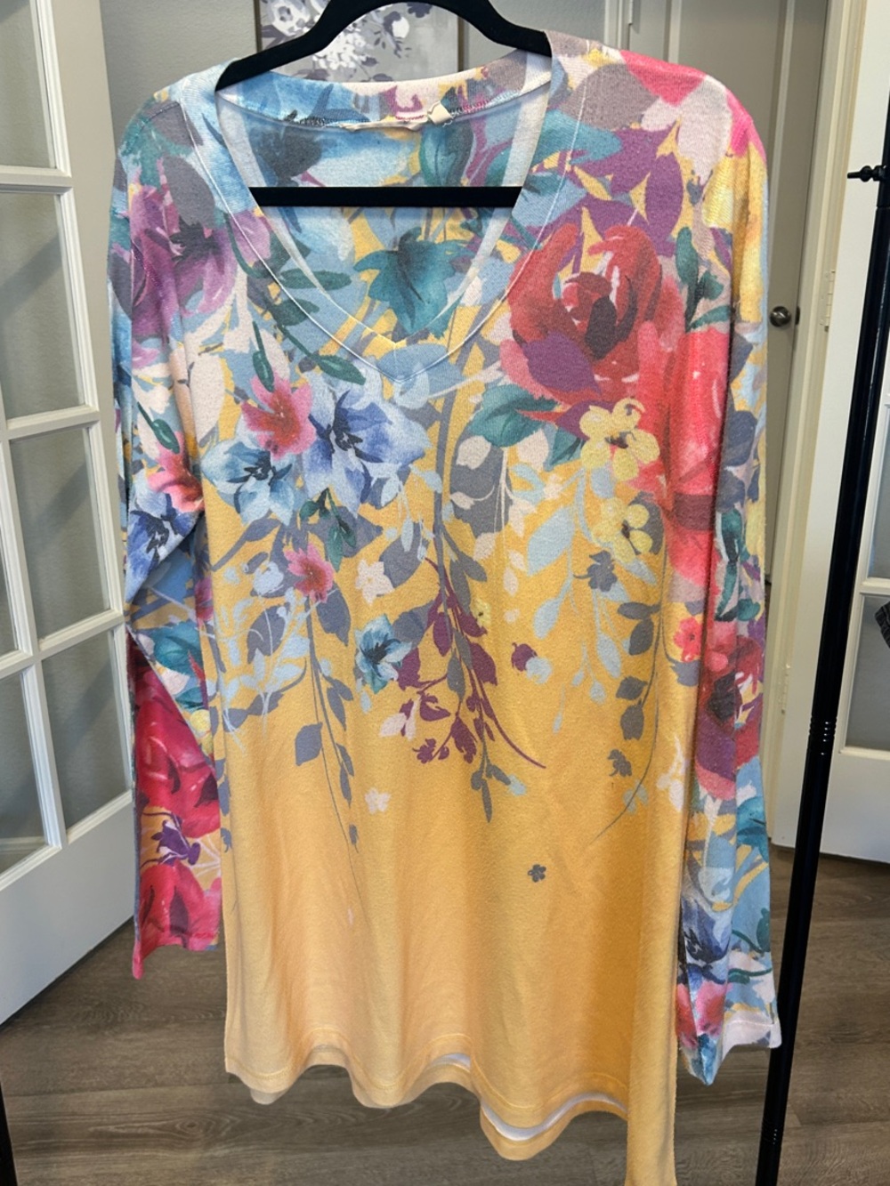 Soft Surroundings Yellow Multi Floral V-Neck Tunic
